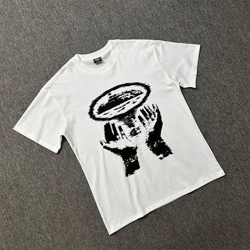 Men's cotton printed T-shirt, street fashion clothing, avant-garde style, retro oversized design.Suitable for both men and women